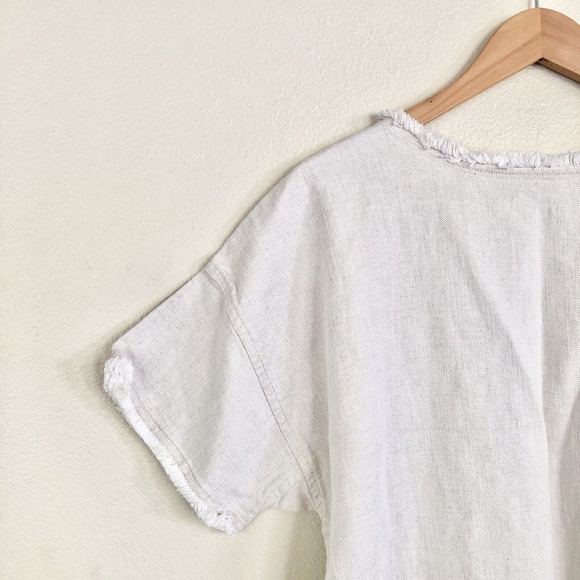 45R by 45RPM Japanese Cotton Linen Denim Frayed Hem Oversized Top in Beige - Picture 9 of 12